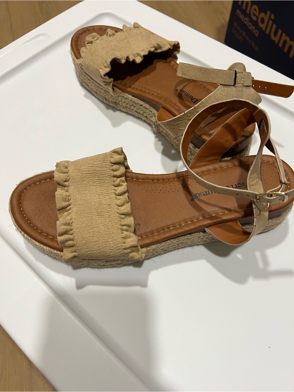 Pierre Dumas Beige Ruffle Espadrille Wedge Sandals